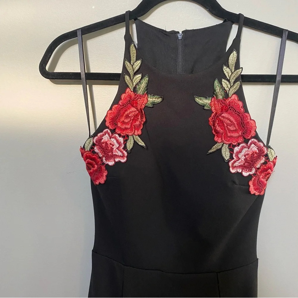 B.darlin Black Mermaid Maxi With Rose Embroidery High Neck Formal Dress size 5/6 - Picture 3 of 4